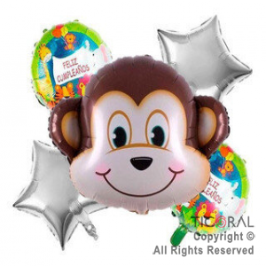 SET DE GLOBOS METALIZADO MONO 5 UNIDADES 